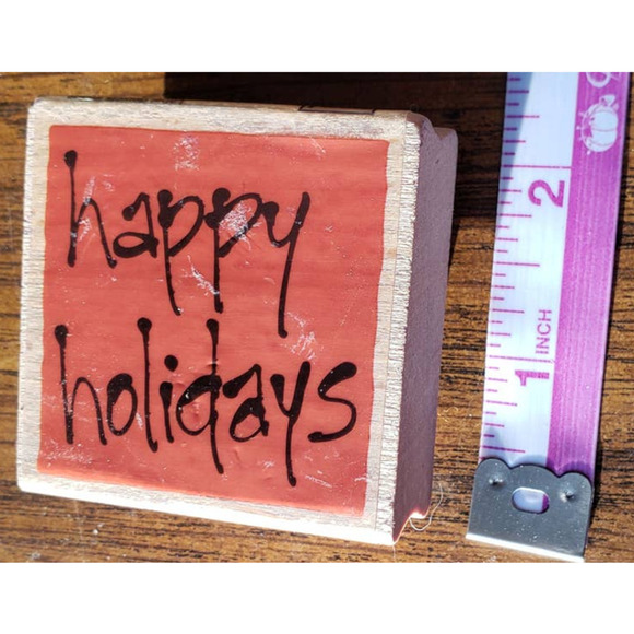 Holiday Christmas Happy Holidays Script Vap Scrap Wood Mounted Rubber Stamp - Picture 3 of 8